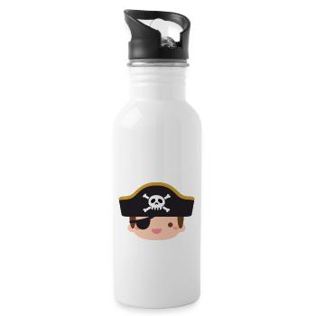 Cute Pirate Boy With Jolly Roger Captain Hat - Water bottle with straw - white - Right