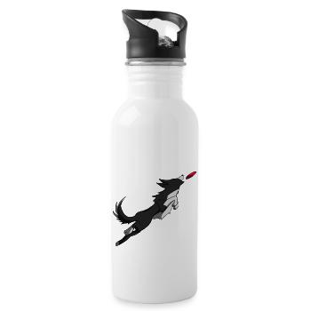 Border collie with frisbee - Water bottle with straw - white - Right