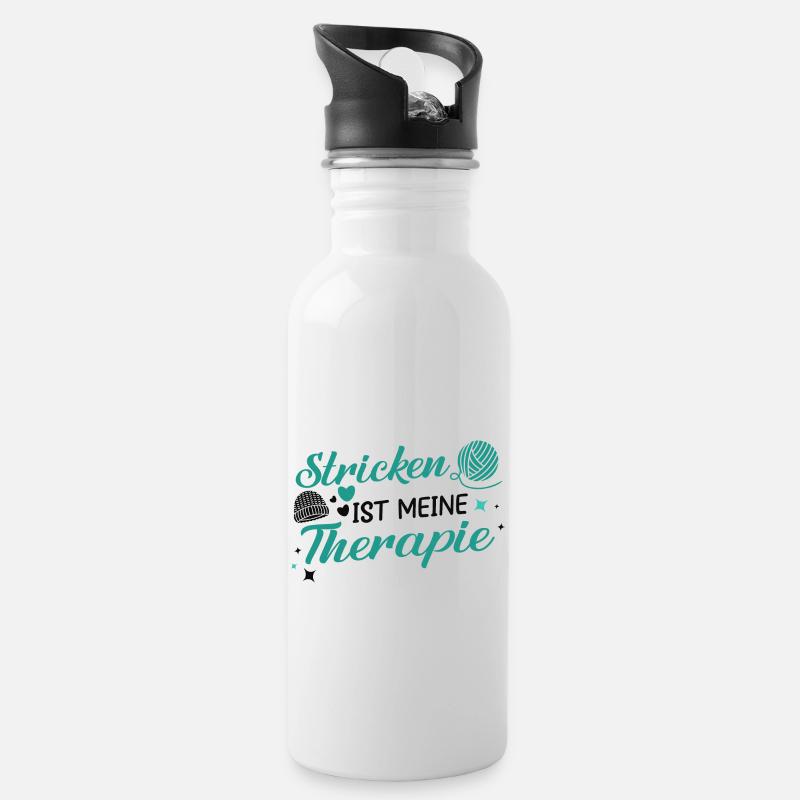 Lustiger Stricknadel Spruch, Stricken Geschenk - Trinkflasche mit integriertem Trinkhalm - Weiß