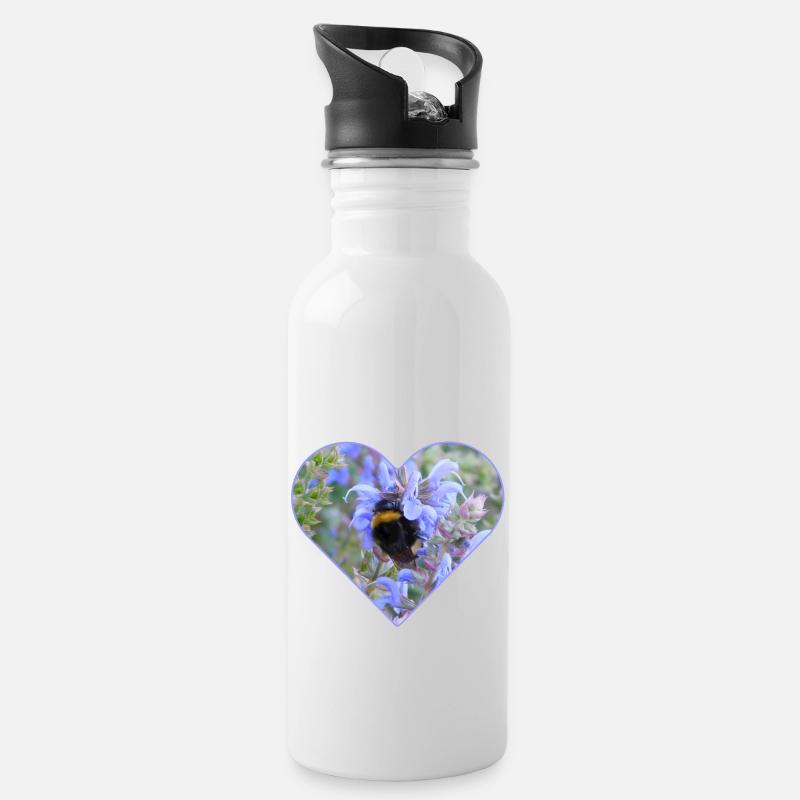 Ein Herz für Hummeln - Trinkflasche mit integriertem Trinkhalm - Weiß