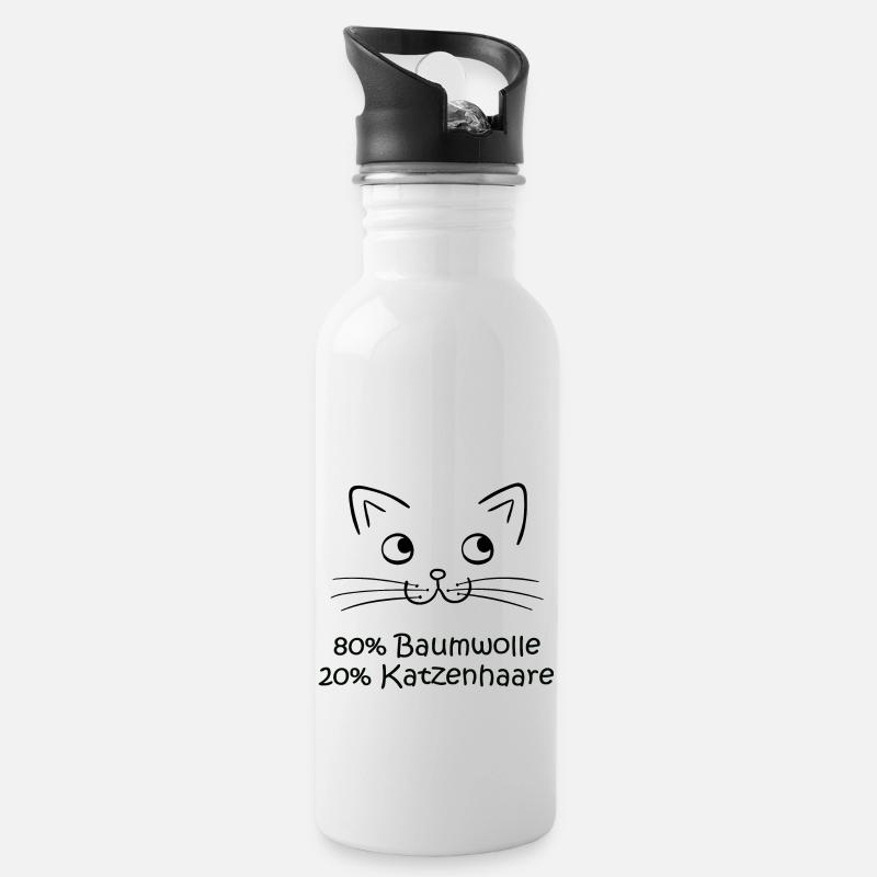 80% Baumwolle 20% Katzenhaar - Katzen - Trinkflasche mit integriertem Trinkhalm - Weiß