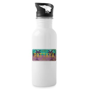 Pattaya Thailand Vintage Schild - Trinkflasche mit integriertem Trinkhalm - Weiß - Rechts