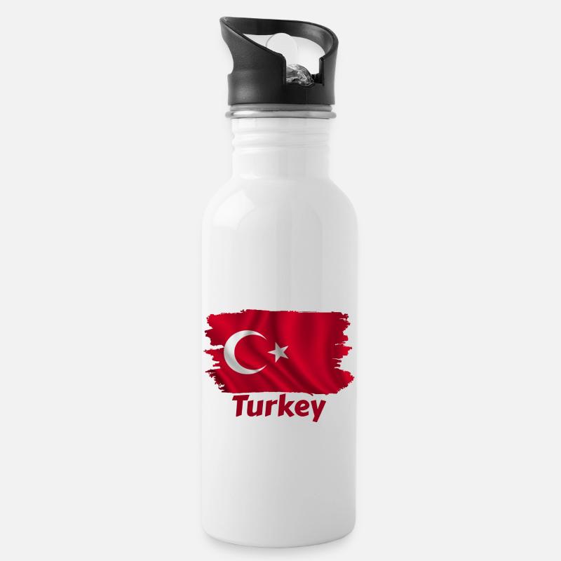 Flagge der Türkei - Trinkflasche mit integriertem Trinkhalm - Weiß