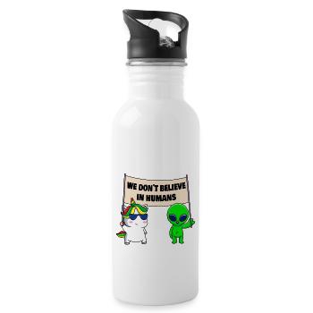 Wir glauben nicht an Menschen - Trinkflasche mit integriertem Trinkhalm - Weiß - Rechts