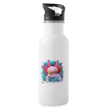 Axolotl, tier, fisch,wasser,bunt, graffiti - Trinkflasche mit integriertem Trinkhalm - Weiß - Rechts