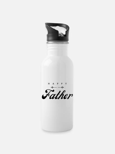 Happy father - Water bottle with straw - white