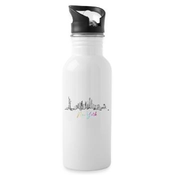 Urban Skyline Watercolor Design New York NYC - Water bottle with straw - white - Right
