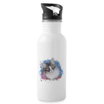 cat, colorful, watercolor, art, painting, graffiti, yellow - Water bottle with straw - white - Right