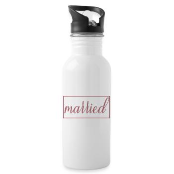 Married Matching Couple Men & Women Wedding Day - Water bottle with straw - white - Right
