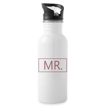Mr. Matching Couple Engagement Wedding Honeymoon - Water bottle with straw - white - Right