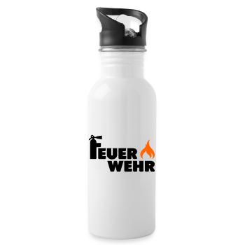 Feuerwehr Flamme - Trinkflasche mit integriertem Trinkhalm - Weiß - Rechts