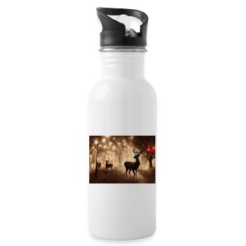 Weihnachtshirsch - Trinkflasche mit integriertem Trinkhalm - Weiß - Rechts