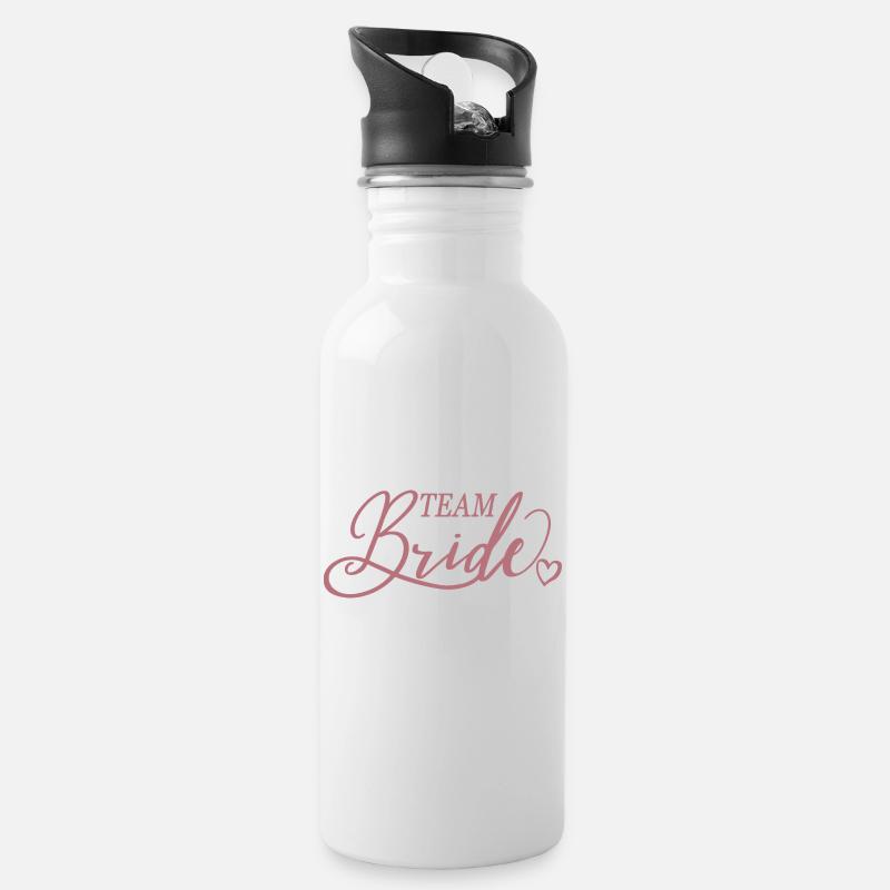 Team Braut, Bachelorette Junggesellinnenabschied - Trinkflasche mit integriertem Trinkhalm - Weiß