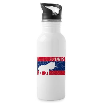 Laos Laote Laoten Stolz Flagge Kreis I Geschenk - Trinkflasche mit integriertem Trinkhalm - Weiß - Rechts