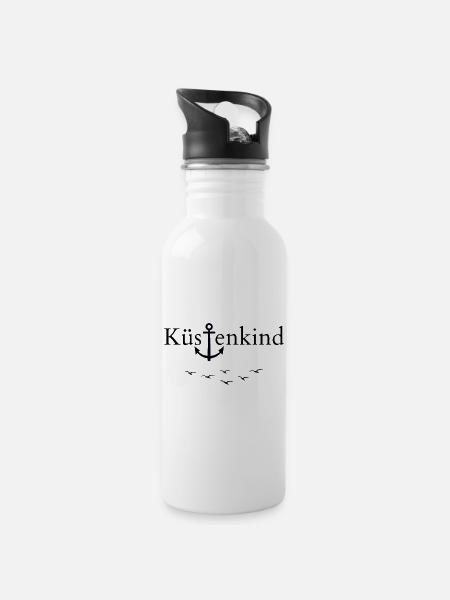 Küstenkind - Trinkflasche mit integriertem Trinkhalm - Weiß