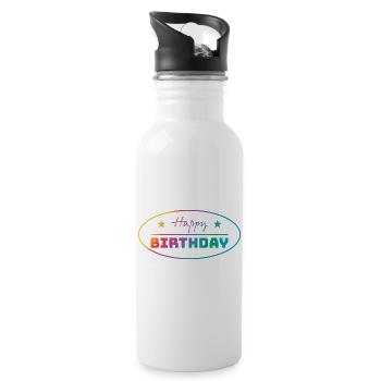 Tshirt happy birthday oval bunt - Water bottle with straw - white - Right