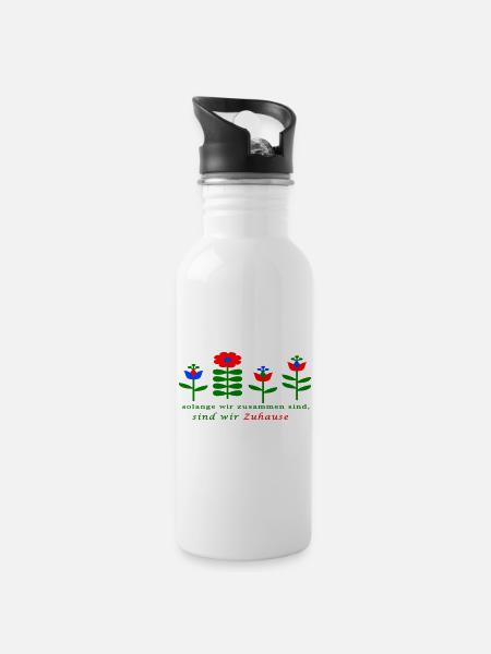 Zuhause - Trinkflasche mit integriertem Trinkhalm - Weiß