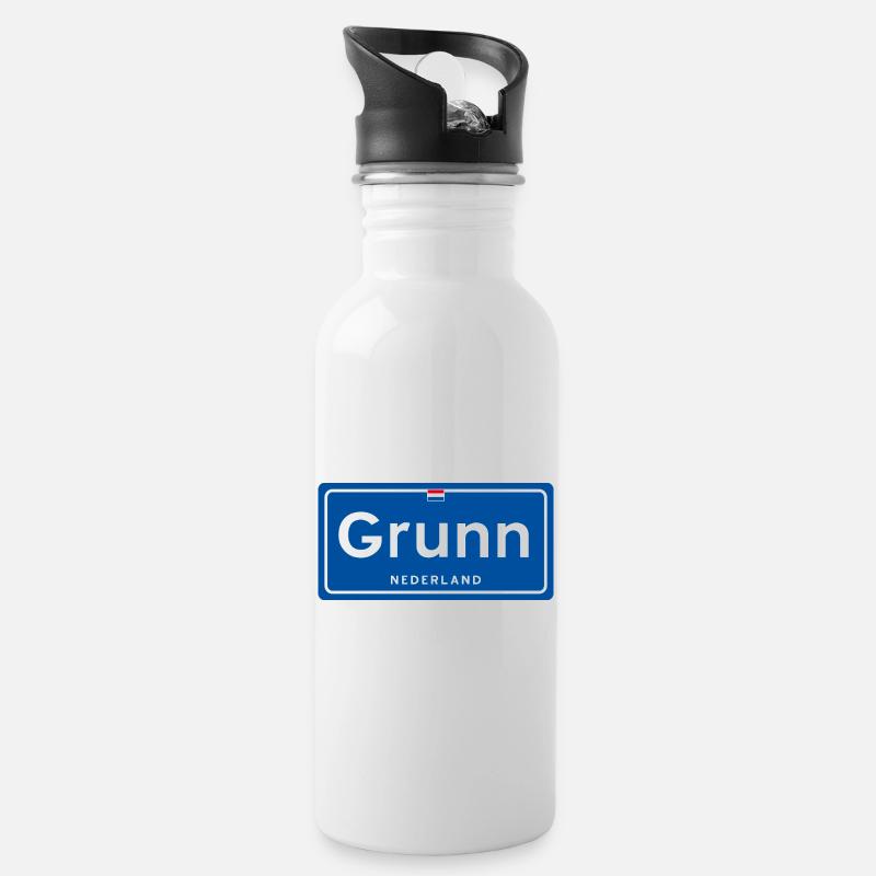 Panneau de nom de lieu Grunn (Groningue) - Gourde avec paille intégrée - blanc