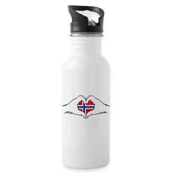 Norwegen Flagge Hände Herzform - Trinkflasche mit integriertem Trinkhalm - Weiß - Rechts