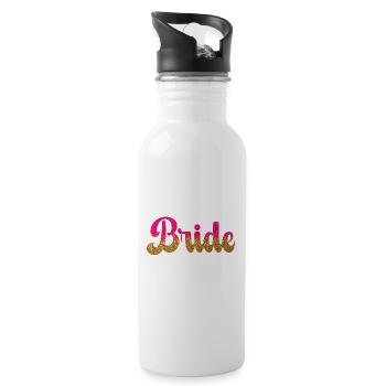 Team Bride! Pink, Gold Glitzer - Trinkflasche mit integriertem Trinkhalm - Weiß - Rechts
