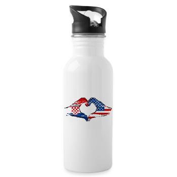 Croatia USA heart shape with hands used - Water bottle with straw - white - Right