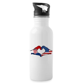 Croatia USA heart shape with hands - Water bottle with straw - white - Right