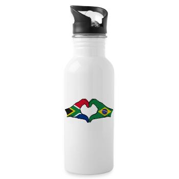 South Africa Brazil Flag Hands Heart Shape - Water bottle with straw - white - Right