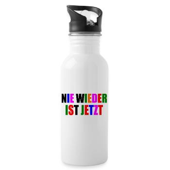 Nie wieder ist jetzt - Trinkflasche mit integriertem Trinkhalm - Weiß - Rechts