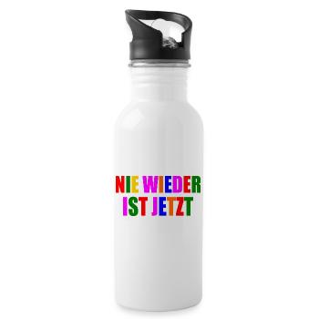 Nie wieder ist jetzt - Trinkflasche mit integriertem Trinkhalm - Weiß - Rechts