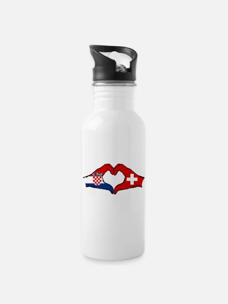 Kroatien schweiz Flagge Hände Herzform - Trinkflasche mit integriertem Trinkhalm - Weiß