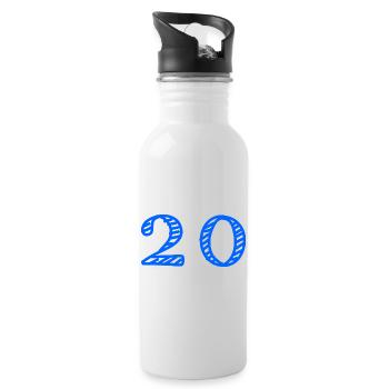 20. 20 ANS. 20e ANNIVERSAIRE. ANNIVERSAIRE 20 ANS. - Gourde avec paille intégrée - blanc - Droite