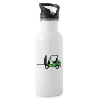 Forklift driver heart green - Water bottle with straw - white - Right