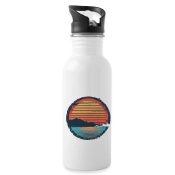 Sunset Lake Mountain Extérieur Rétro Années 80 Vintage - Gourde avec paille intégrée - blanc - Droite