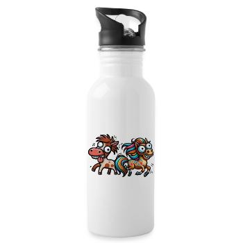 verrückte Pferde Pferd Gaul Ross Kinder - Trinkflasche mit integriertem Trinkhalm - Weiß - Rechts