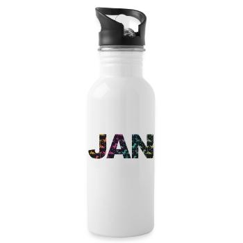JAN - Schöner Jungen Name mit Dinosaurier - Trinkflasche mit integriertem Trinkhalm - Weiß - Rechts