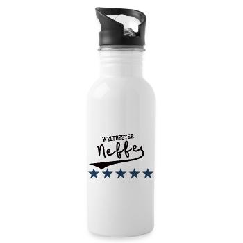 Bester Neffe der Welt Lieblingsneffe Patenkind - Trinkflasche mit integriertem Trinkhalm - Weiß - Rechts
