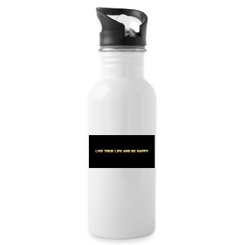 Lebe dein Leben – Glücklich sein - Trinkflasche mit integriertem Trinkhalm - Weiß - Rechts