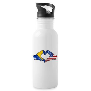 Bosnia USA flag hands heart shape used - Water bottle with straw - white - Right