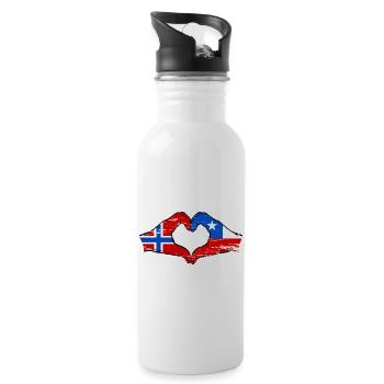 Norway Chile flag hands heart shape used - Water bottle with straw - white - Right