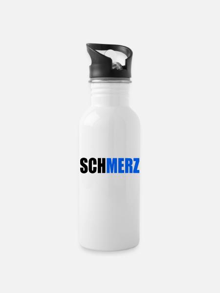 Schmerz no merz - Trinkflasche mit integriertem Trinkhalm - Weiß