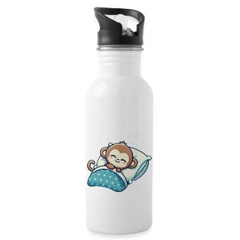 Monkey Sleeping In Bed At Night Time - Trinkflasche mit integriertem Trinkhalm - Weiß - Rechts