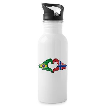 Brazil Norway Flag Hands Heart Shape Used - Water bottle with straw - white - Right