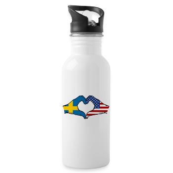 Suède États-Unis Drapeau Mains Coeur Forme - Gourde avec paille intégrée - blanc - Droite