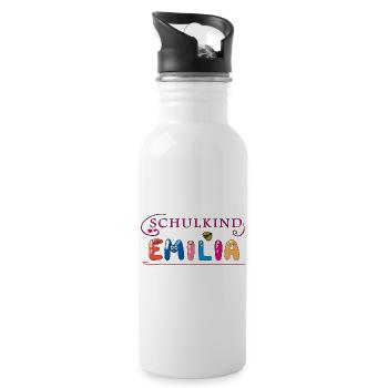 Schulkind Emilia Einschulung - Trinkflasche mit integriertem Trinkhalm - Weiß - Rechts