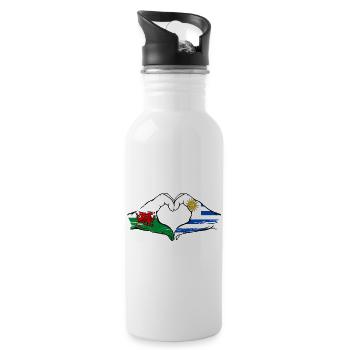 Wales Uruguay Flagge Hände Herzform used - Trinkflasche mit integriertem Trinkhalm - Weiß - Rechts