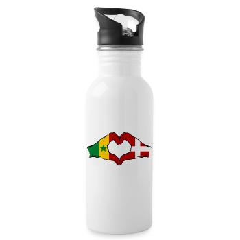 Senegal Dänemark Flagge Hände Herzform - Trinkflasche mit integriertem Trinkhalm - Weiß - Rechts