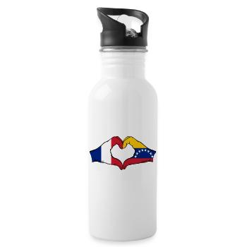 Frankreich Venezuela Flagge Hände Herzform - Trinkflasche mit integriertem Trinkhalm - Weiß - Rechts