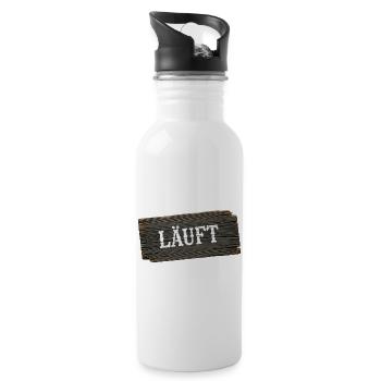 Läuft – minimalistisches Handwerker Statement - Trinkflasche mit integriertem Trinkhalm - Weiß - Rechts