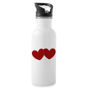 2 rote Herzen Herz rot Geschenk Valentinstag - Trinkflasche mit integriertem Trinkhalm - Weiß - Rechts