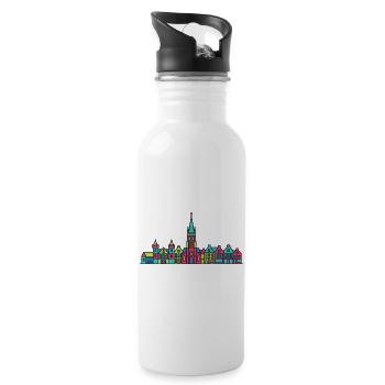 Nijmegen City Skyline Waal Bridge Line Art - Water bottle with straw - white - Right